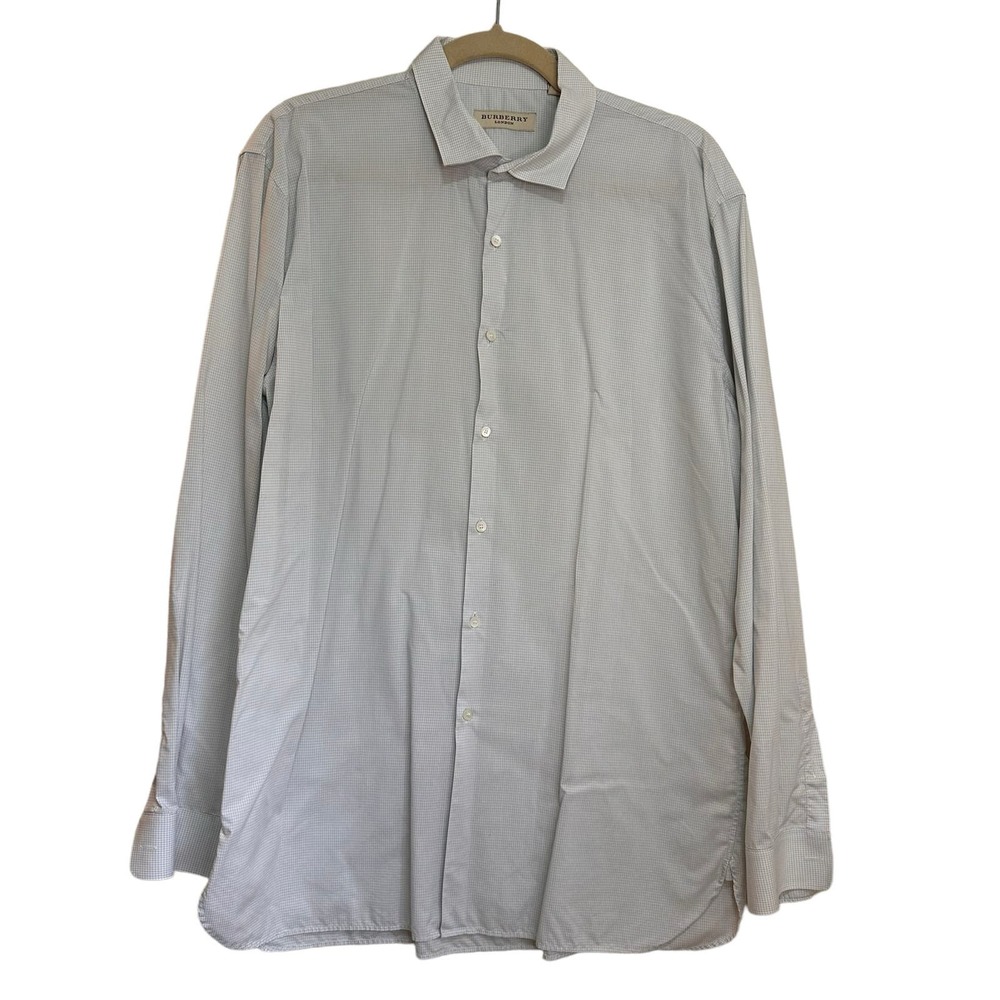 Burberry London Light Blue & White Check Long Sleeve Dress Shirt sz 17